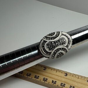 Akkad Cream White Enamel Clear Rhinestones Silver tone Statement Ring Size 8